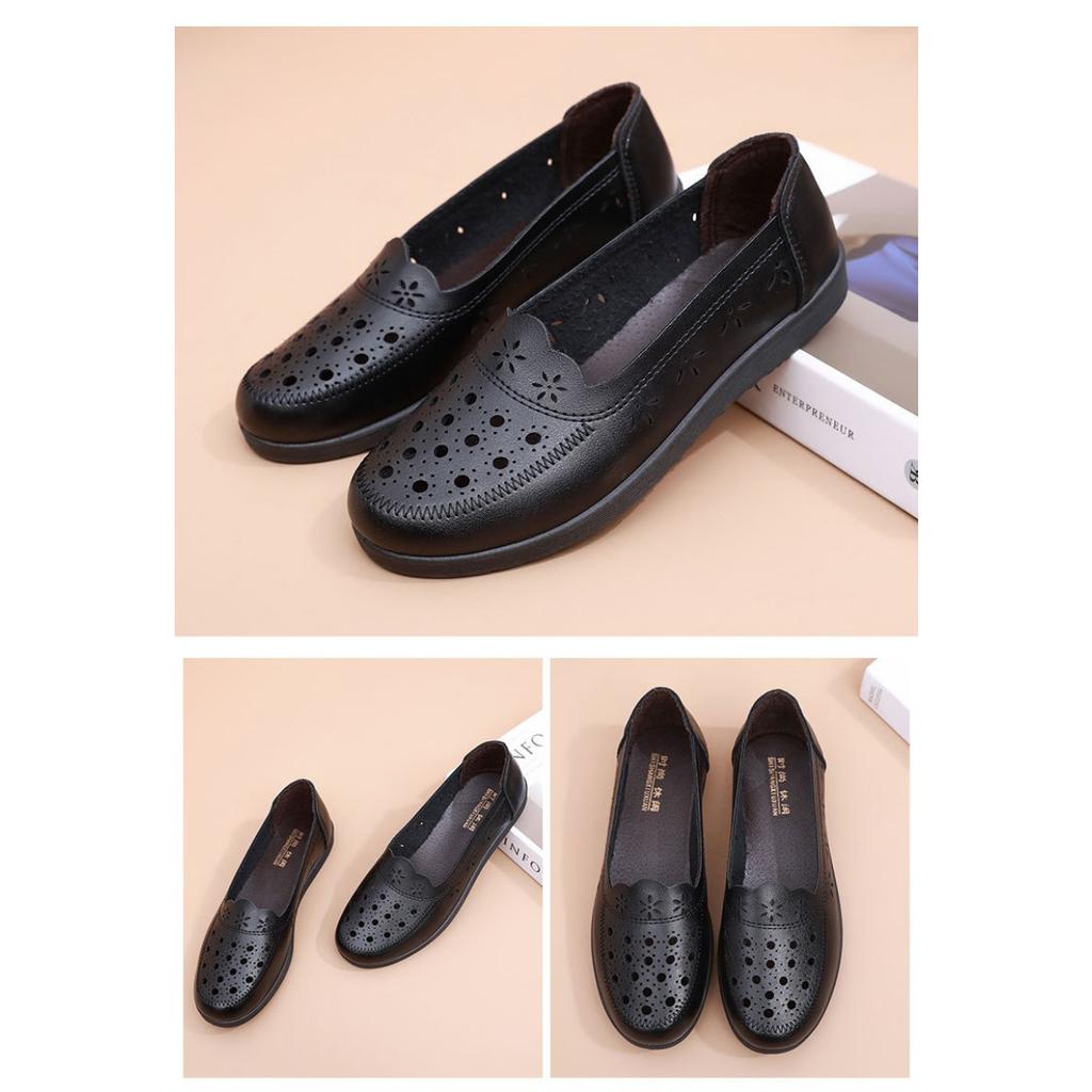 Sandals Summer Breathable Fashionable Hollow Leather Shoes Soft Sole Non Slip Flat Bottom Women's Shoes Perforated Shoes