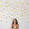 Glitter White and Gold Circle Dots Paper Garland White Gold Circle Dot Streamer 40 Feet Polka Dot Hanging Bunting Banner Backdrop for Birthday