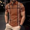 Summer Men's Printed Checkered Striped Polo Shirt Zipper Casual Sports Polo Shirt