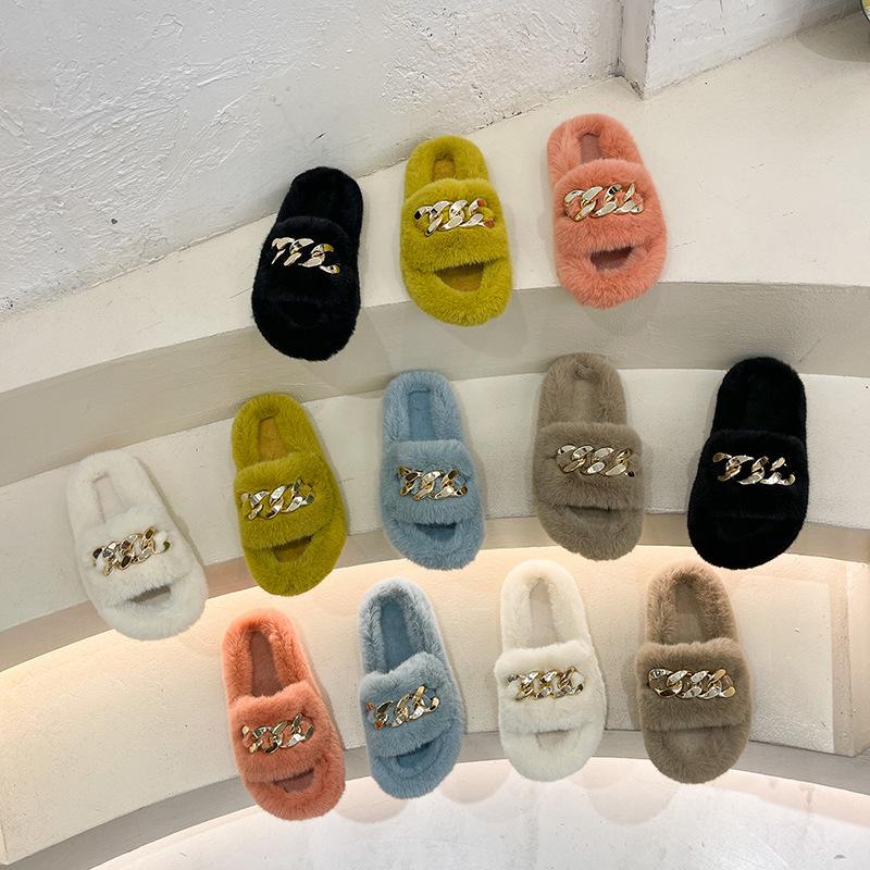 Internet celebrity fairy fluffy slippers female outer wear thick bottom heightening non-slip autumn and winter ins home chain plush slippers