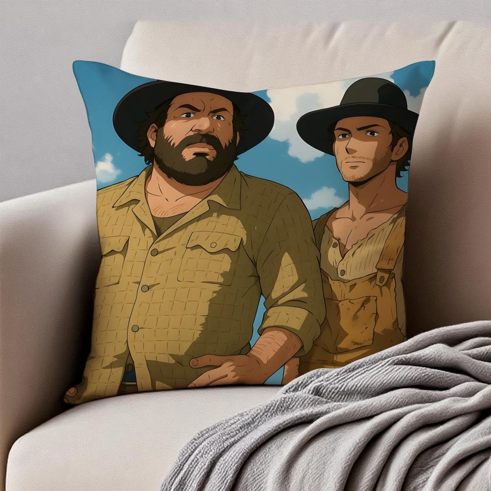Classic Actor T-Terence Hill and Bud Spencer Cushion Cover Pillowcase Anti-dustmite Invisible Zipper Short Plush Sofa Cushion