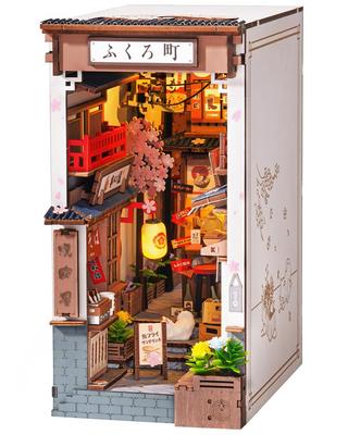 ROBOTIME Quebra-cabeça 3D Book Nook 3D Madeira Izakaya Casa de Bonecas em Miniatura Madeira Feito à Mão Livro Estante Montada LED Montagem Fácil para Iniciantes
