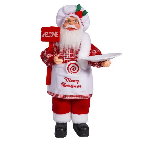 12" Santa Claus Figurine Christmas Standing Santa Claus Doll with Gifts for Holiday Home Office Table Decoration