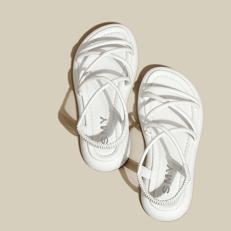 Fashionable Thick Sole Sandals Women 2024 New Summer Soft Sole Elevated Casual Simple Beach Flat Roman Sandals Sandalias Mujer