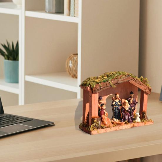 Julekrybbe Figursett Jesus Krybbe Scene Hellig Familie Resin Statue Religiøs Jul Stallfigurer Sett for Innendørs Borddekorasjon