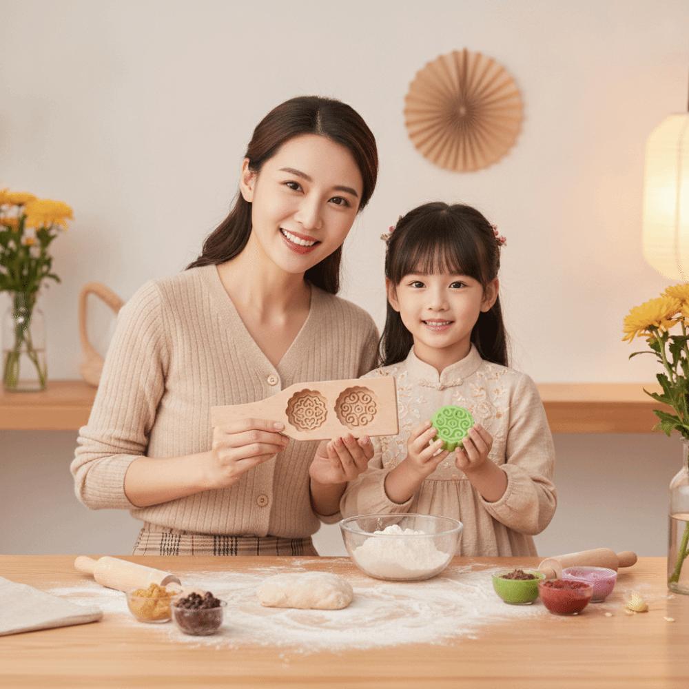 Double Slot Wooden Mooncake Mold Clear Texture Traditional Dessert Press Kitchen Gadgets