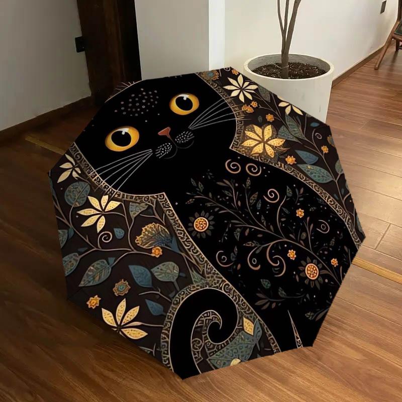 1pc Floral Cat Silhouette Umbrella with Plastic Handle,Suitable for All Seasons Home Travel Outdoor UmbrellaDD115