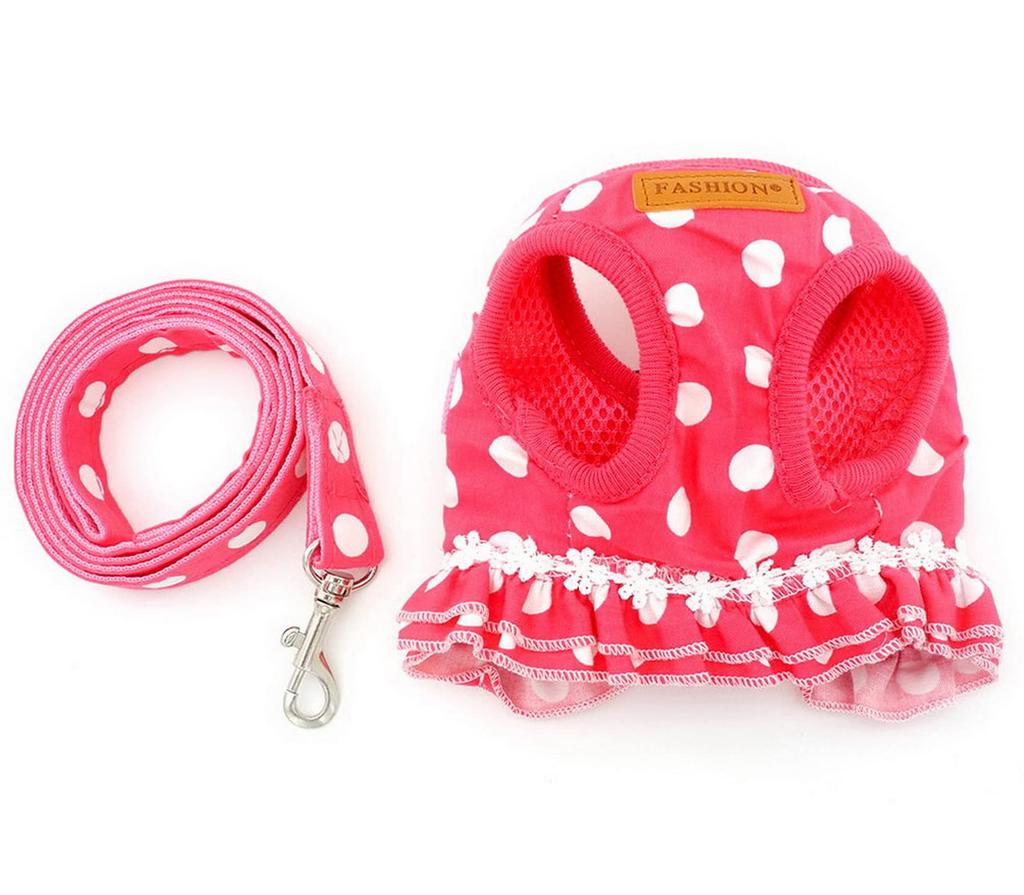 Zunea Pet Supplies Dog Harness for Small Dogs Cute Dot Polka Dot Pattern Lead Set Breathable Soft Mesh Lining Stylish Dog Clothes Vest Walking Pink S