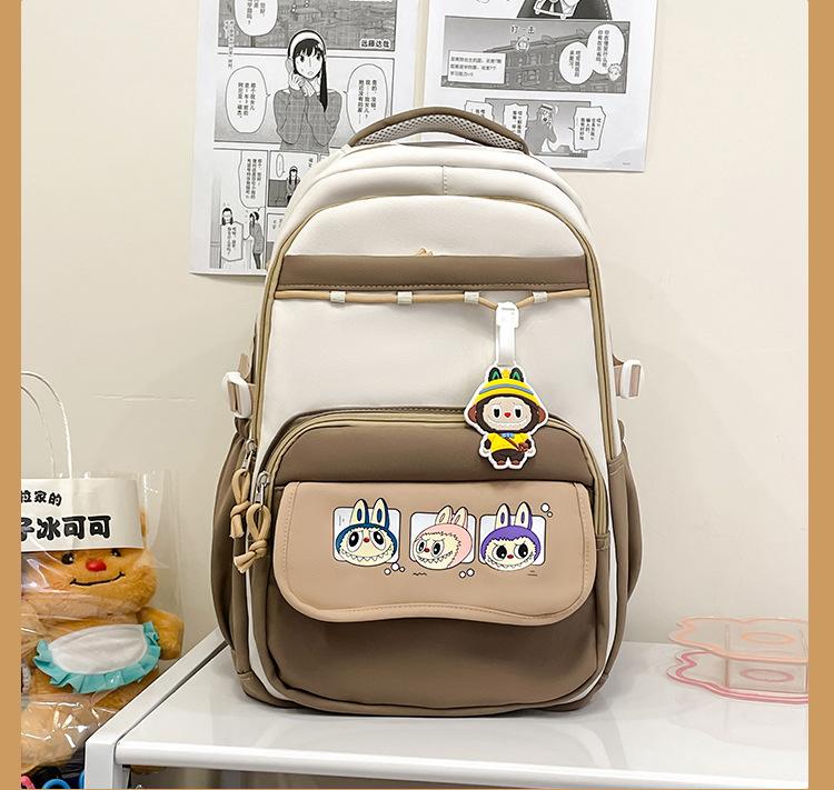 School Bag Contrasting Color Cartoon Large Capacity Multi-compartment School Bag Versatile High Value Backpack Simple Leisure Travel Bag