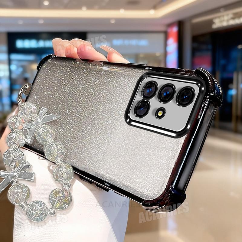 A 51 71 31 12 Star Lanyard Plating Glitter Shockproof Silicone Case For Samsung Galaxy A51 A71 A31 A12 A22 4g 5g A21s Back Cover