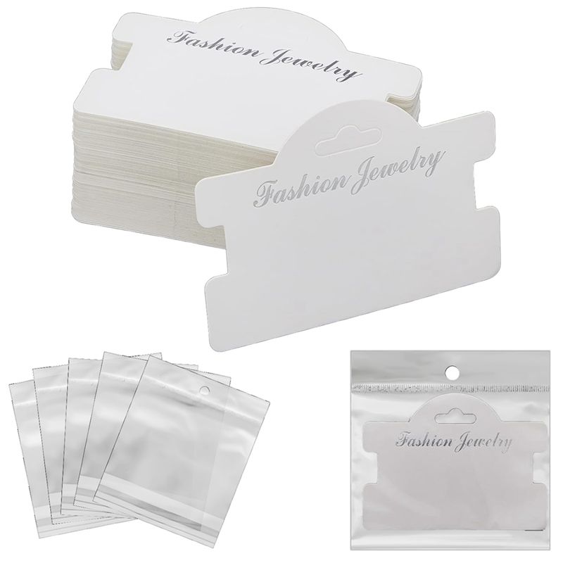 

M-Modern-100Штук Карточки для Дисплея Браслетов Карточка для Дисплея Украшений Подвесная Карточка Упаковка для Браслетов Карточки для Ожерелий с Пакетами, Белый белый