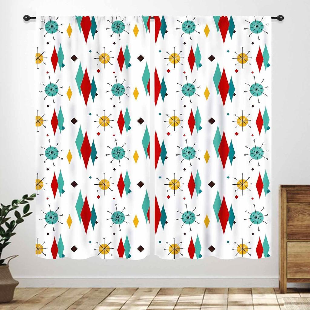 Mid Century Modern Curtains,Blue Orange Abstract Atomic Geometric Pattern Retro 1950S 1960S Style Window Treatments For Bedroom