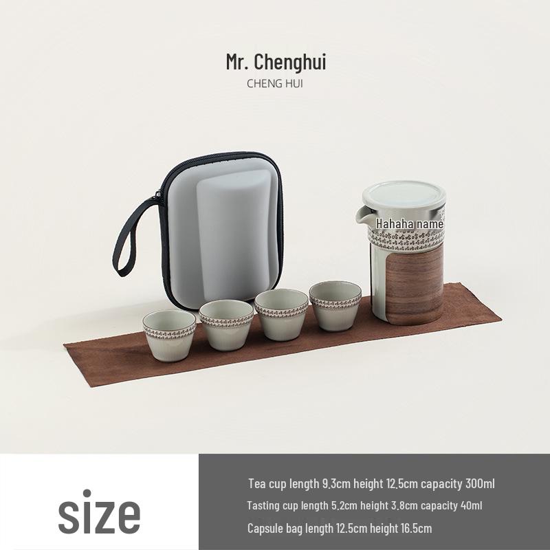 Portable Ceramic Tea Set: 1 Pot + 4 Cups for Outdoor Travel & Camping