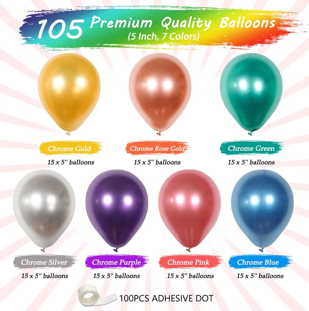 5inch 100/105pcs Multicolored Balloon Set,Suitable for Weddings,Birthdays,Themed Parties,Bridal Shower Parties,Family Gatherings