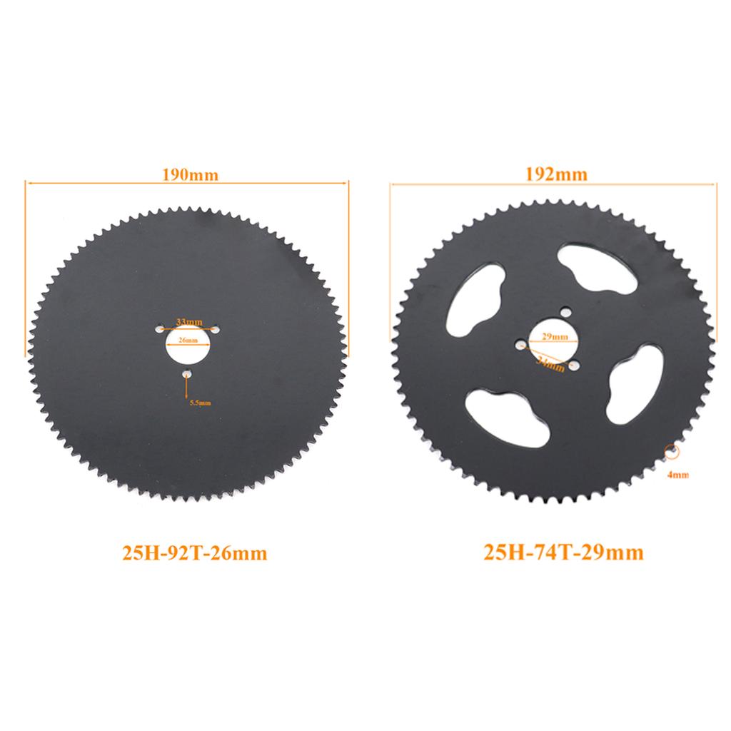 25H Sprocket 92T-26mm/74T-29mm Durable Transmission Gear for Motorcycle Scooter Bicycle 25H Drive Parts