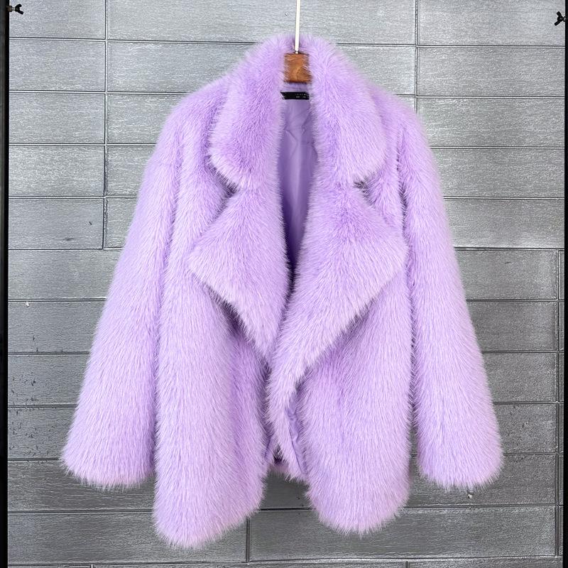 Golden Toka New Korean Style Faux Fox Fur Mid-Length Coat