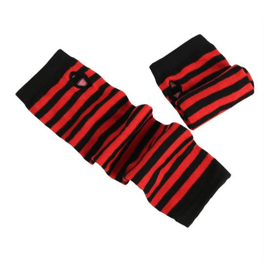 1 Pair Striped Half Finger Arm Covers Women Crochet Knitted Arm Wrist Gloves Hand Warmer