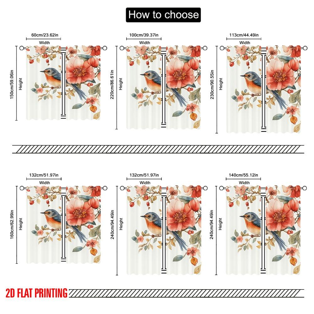 2 Stück, 2D-Flachdruck Lichtfilternde Vorhänge Vogelgesang Blüte 100% Polyester (ohne Stange) Festlich Ideal für Schlafzimmer und