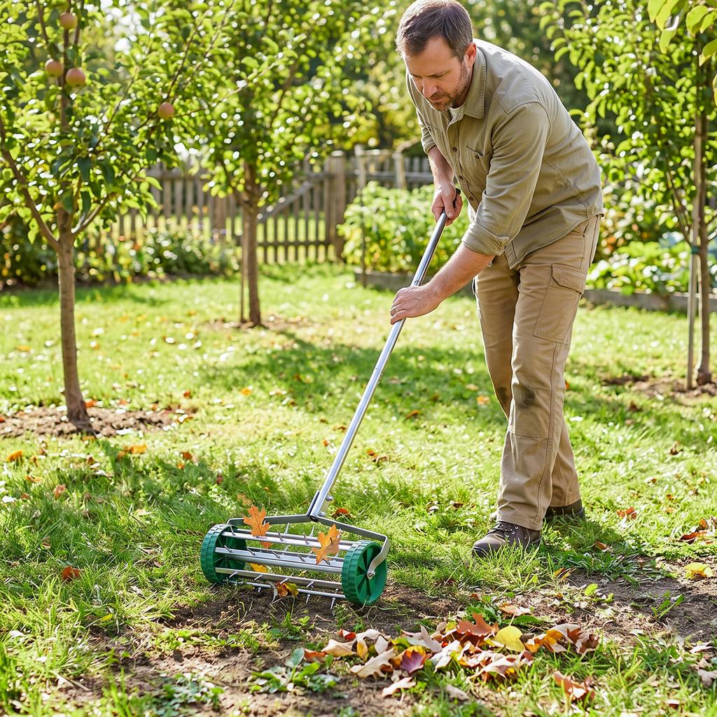 Lawn Aerator Roller, Telescopic Handle, 98 x 45 x 87 cm, Green