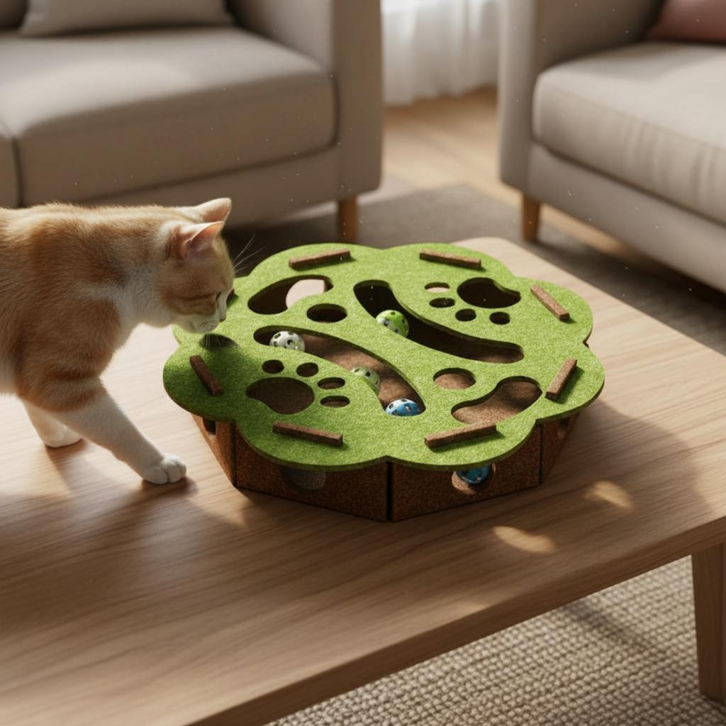 Felt Feline Maze Toy Mental Stimulation Interactive Maze Toy Feline Challenge Box Boredom Relief for Indoor Cats