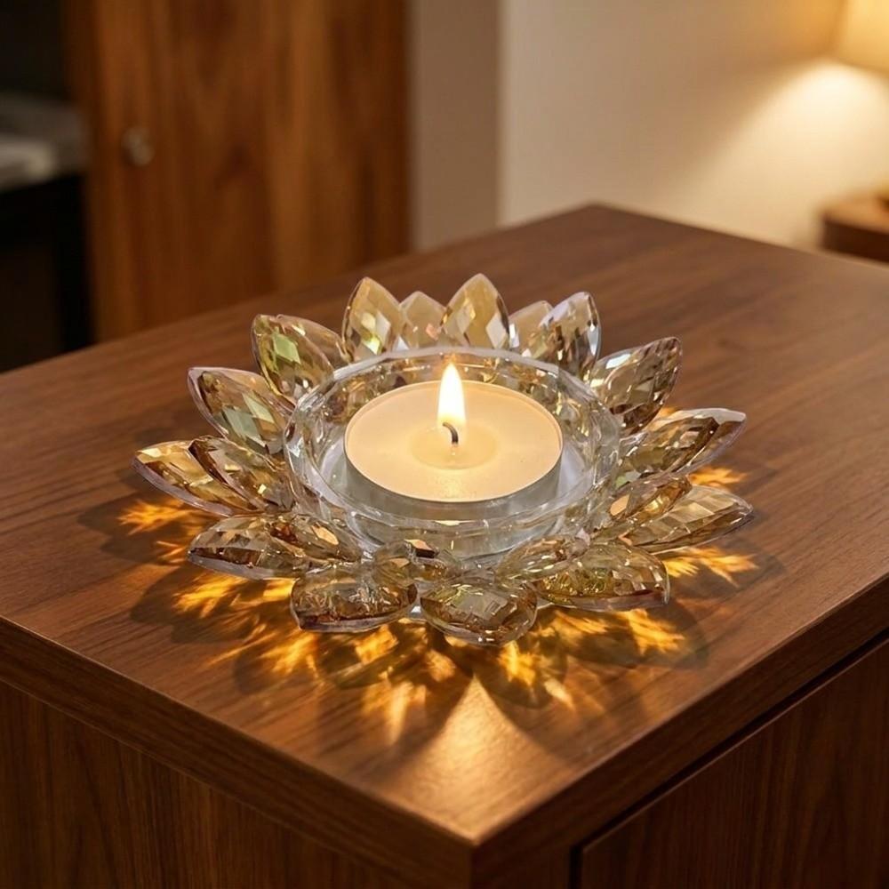 Thicken Lotus Candle Holder Non-slip Clear Lotus Figurine Exquisite Crystal Lotus Ornament Gift