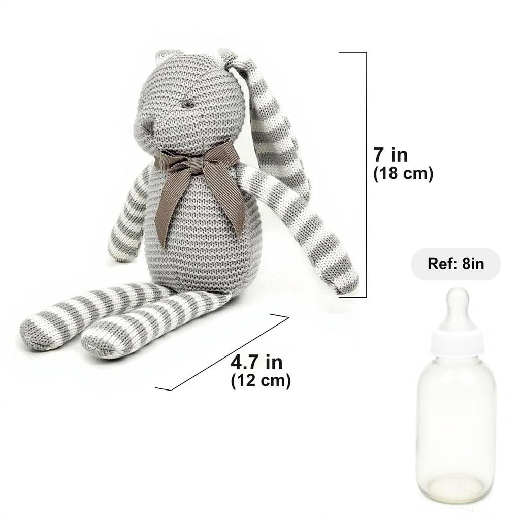 FLUFFYFUN 100% Organic Cotton Baby Toy Rabbit Plush Toy, 18cm (Gray)