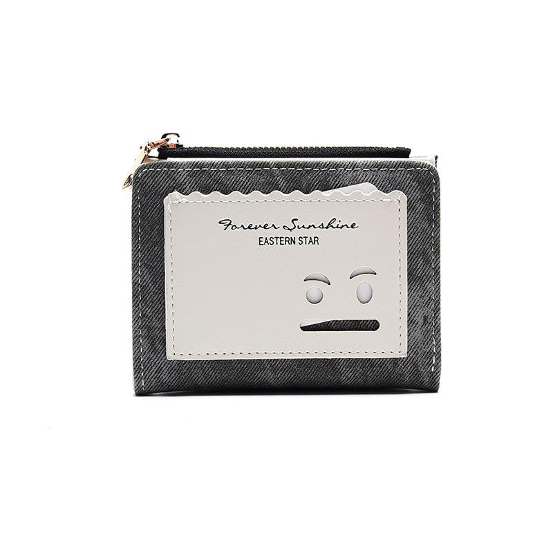 New short wallet female smiley face denim simple large capacity change bag card bag WaIIet