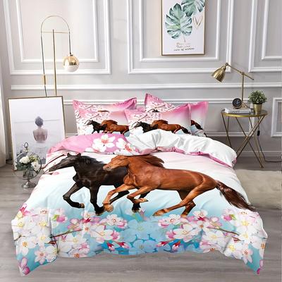 Blumen Pferde Bettwäsche Set 3D Gedrucktes Bettbezug Set Weich Einzel Doppel Queen Size Bett Set Heimdekorationen Für Schlafzimmer