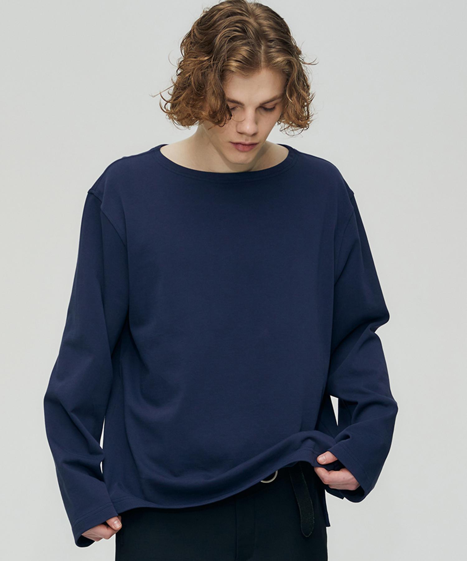 Pinned Look Back Pleats Boat Neck Top(Dark Navy) L
