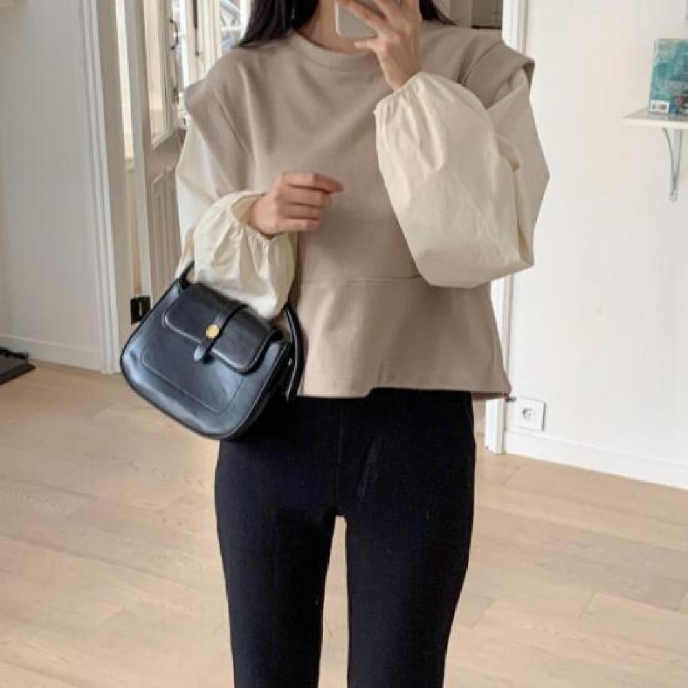 New Arrivals Open Run Layered Round Neck Drop Shoulder Shirred Blouse Sweat Vest