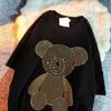 Short-sleeved T-shirt for Women's Summer Korean Loose Large Size Mid-length Shiny Bear Top