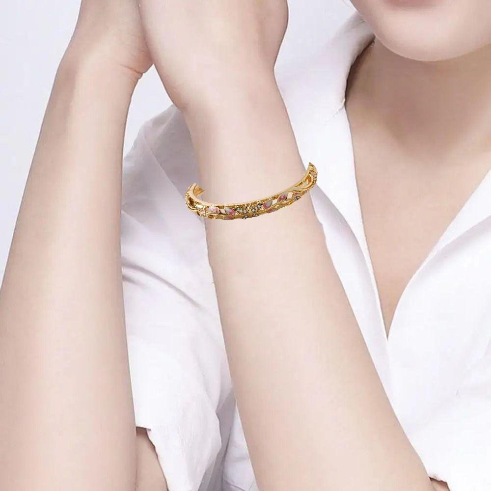 Enamel Vintage Cloisonne Bangle Double Bangle Women's Hand Bracelet Hollow Out Flower Bangle Girls