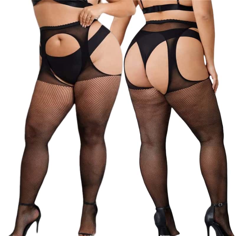 Plus Size Oversize Women Big Fishnets Suspender Lace Hollow Tights Garter Stockings High Waist Sheer Pantyhose Lingerie Xxxxxl