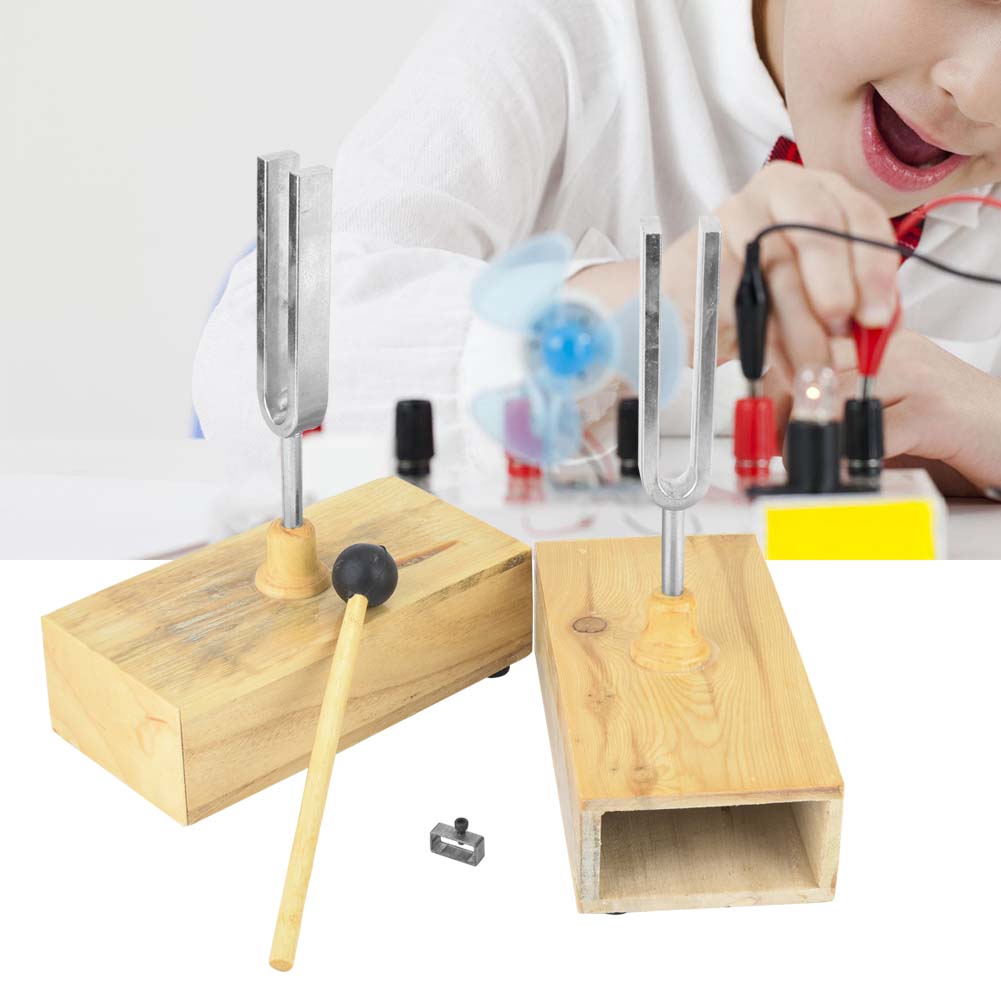440HZ Tuning Fork Virbration Experimental Instrument with Wood Resonator Box & Knocker