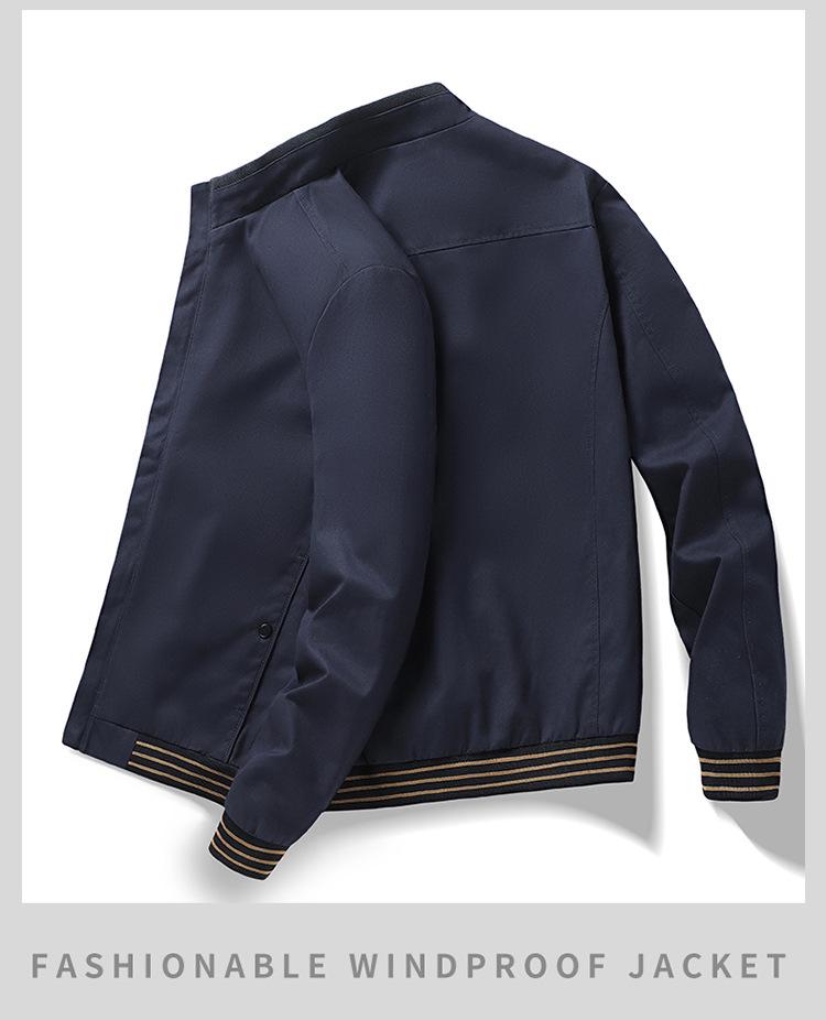 Men's Washed Cotton Casual Jacket - Spring/Autumn, Stand Collar, Dad's Top