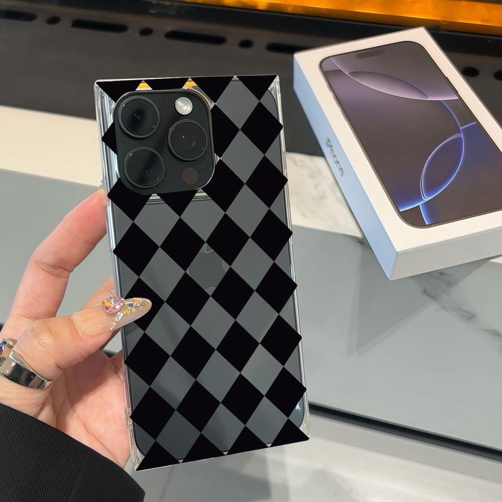 Clear Square Back Tube Case Protection For iPhone 12 14 Pro Max 16 ProMax 15 Plus 13 11 Anti-Oxygen,Diamond Pattern Pattern Casing