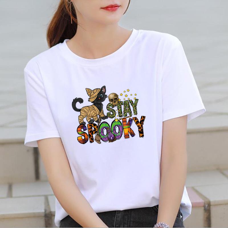 Spooky Cat Iron On Transfer Clothes Appliqued Heat-Adhesive Transfer Diy Accessory Arts Crafts Ironing Halloween Skull Patch