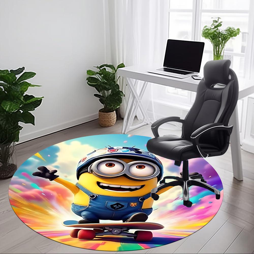 1pcSkateboarding Minion Office Round Area Rug, Indoor Mat Suitable For Office, Bedroom Living Room Home Decor, Room Deco, Offic A0928120