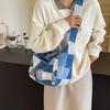 Große Kapazität Damen Denim Umhängetasche Patchwork Student Pendler Schultertasche