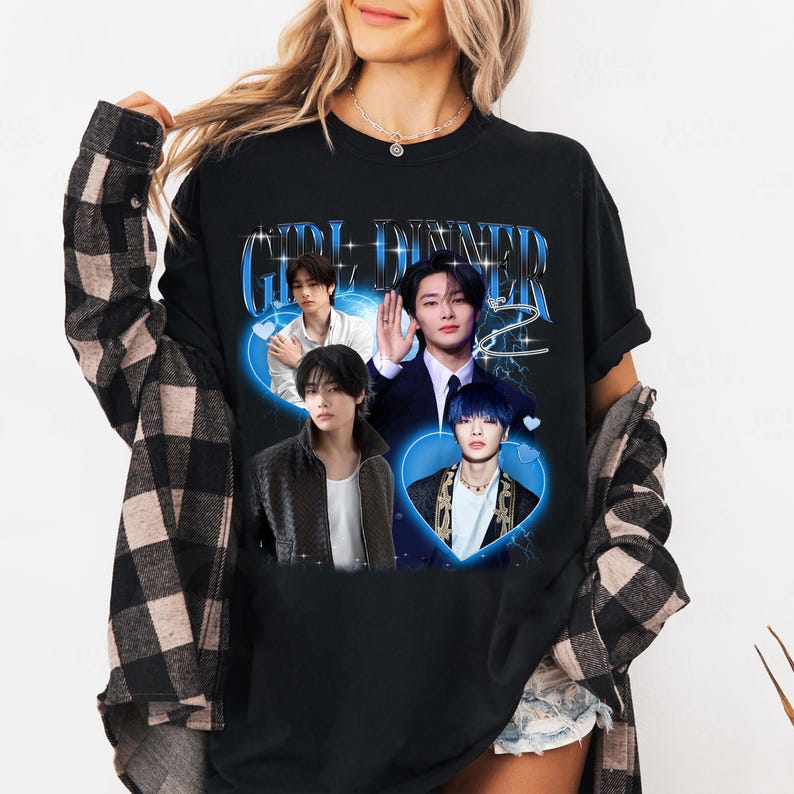 Tricou Girl Dinner I.N Stray Kids, Tricou Omagiu Vintage pentru Fani Bărbați Femei Hip Hop Streetwear Tricou Supradimensionat Mânecă Scurtă Îmbrăcăminte Casual