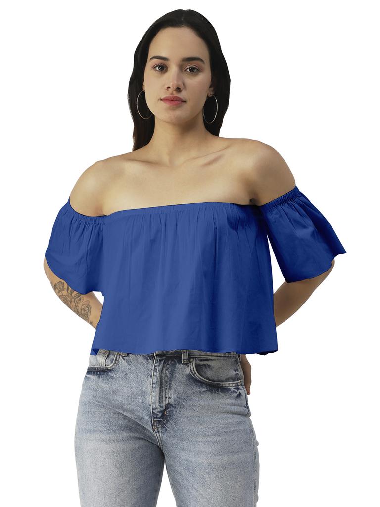 Moomaya Cotton Printed Off-Shoulder Top Summer Wear Crop Top For Women
