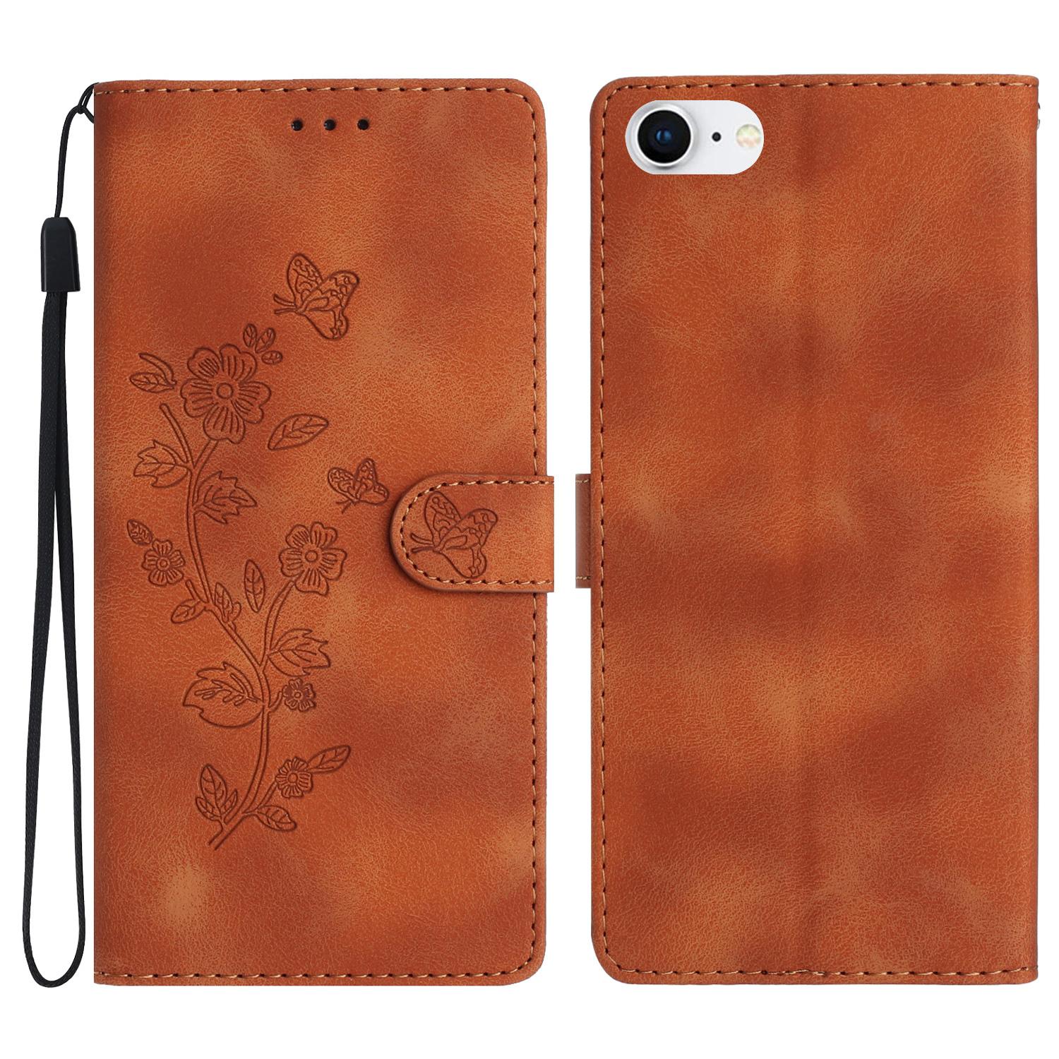 

Phone Case for iPhone 6/6s/7/8/SE (2020)/SE (2022) Flower Imprint PU Leather Cover with Wallet Stand Brown