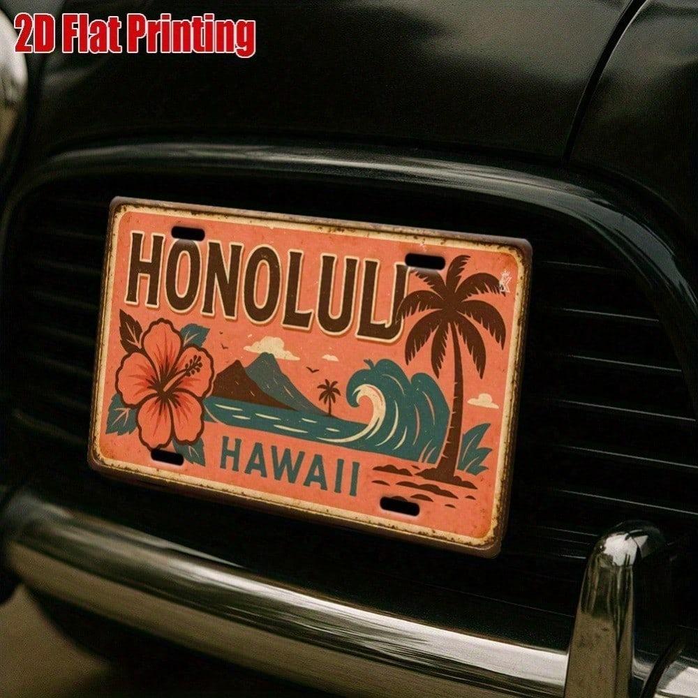 Honolulu Hawaii Strand Vintage Metallschild 11,8x5,9 Zoll Retro Blechwandkunst für Bar Heimdekoration
