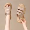 One-word Sandals Women's Outer Wear 2025 New Summer Fashion Metal Square Buckle Soft Bottom Non-slip Beach Slippers with Skirt