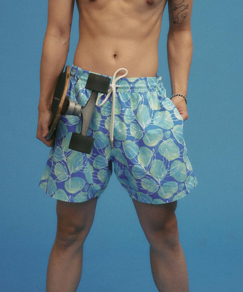 Billalei Aqua Botanical Reef Men'S Swim Shorts - Aqua Blue