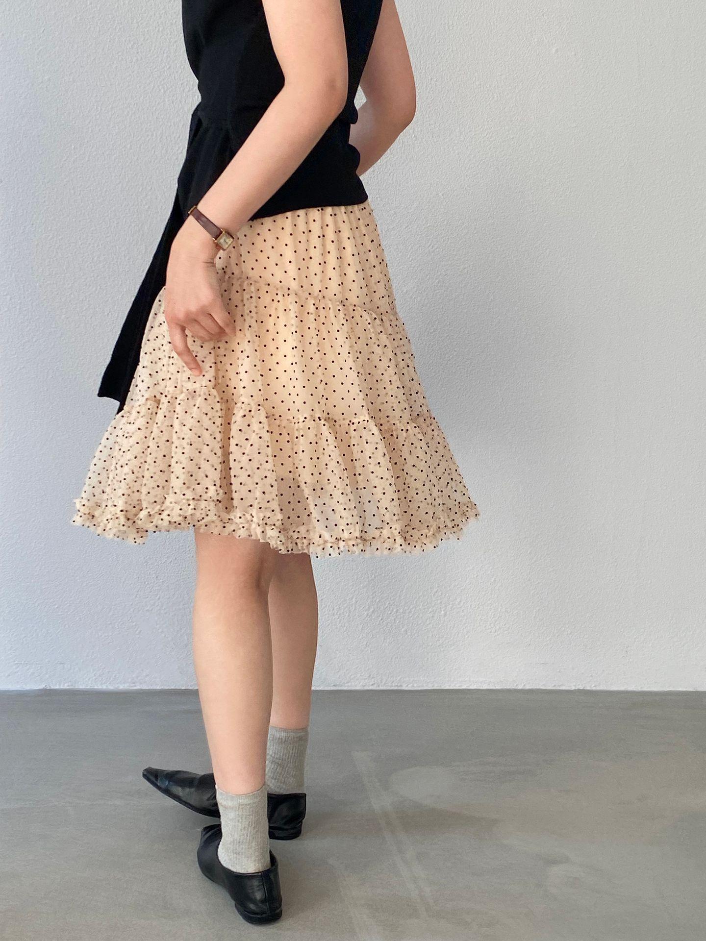 

Jiang Zuo Spring Layered Mesh A-Line Skirt, Women s Irregular Double-Layer Feather Design, Short Length, Y0293 One Size