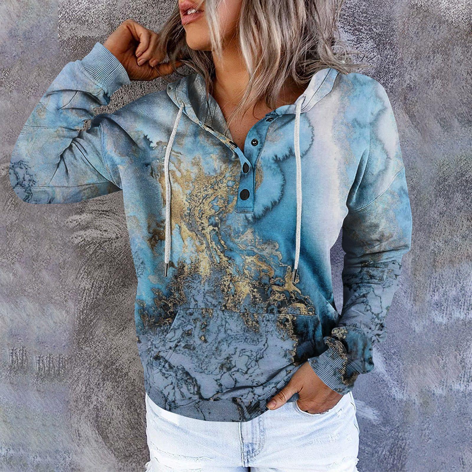 

Женская модная толстовка с длинными рукавами и принтом XXL циан