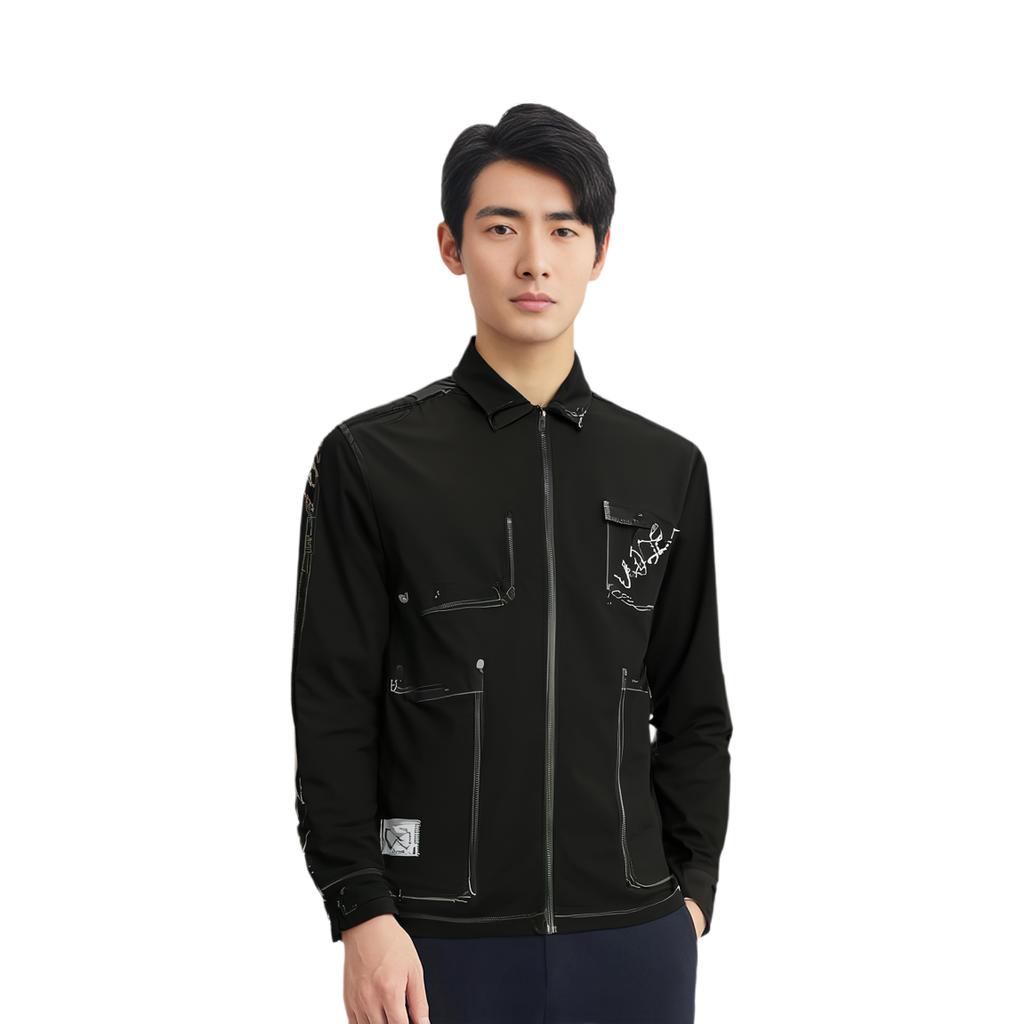 Li Ning X Artist Dft Light Wash Casual Denim Jacket Men Jacket Black AJDR387-1