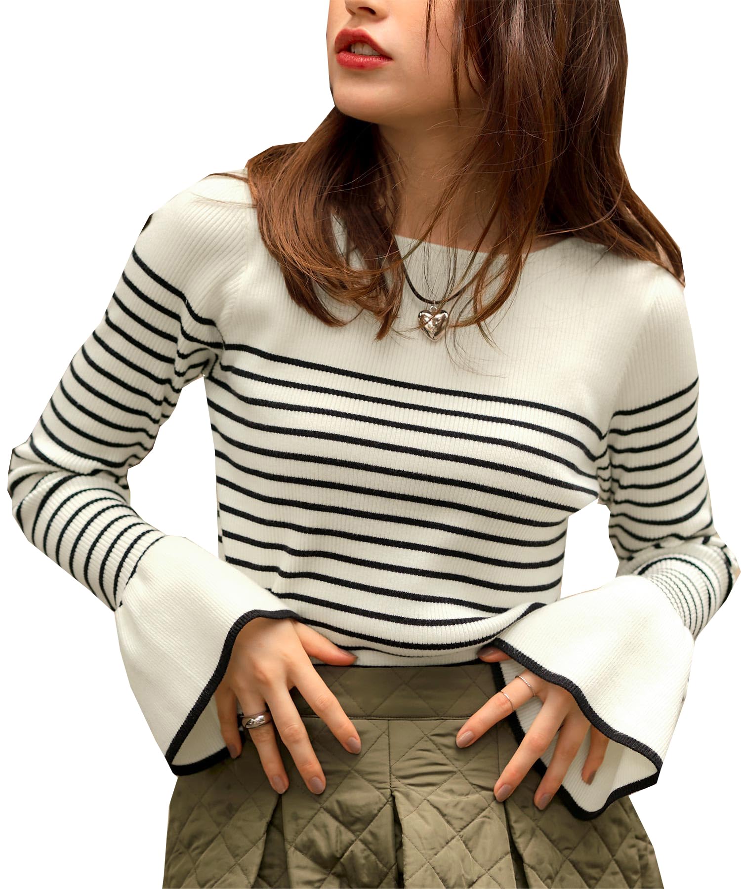 

Titibait Boat Neck Bell Sleeve Knit White (ACXP3869), Women s, Medium,