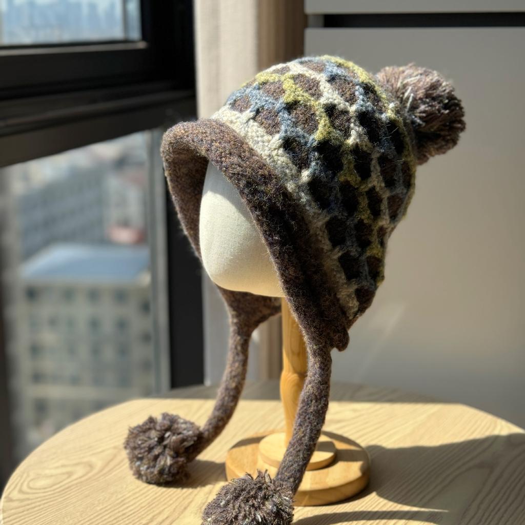Knitted Hat for Women All Match Warm and Cold Proof Ear Protection Pullover Hat in Autumn and Winter Big Head Circumference Small Face